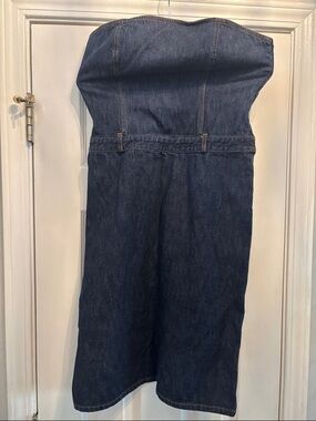 J Crew strapless, blue jean denim dress with split and back zipper on side